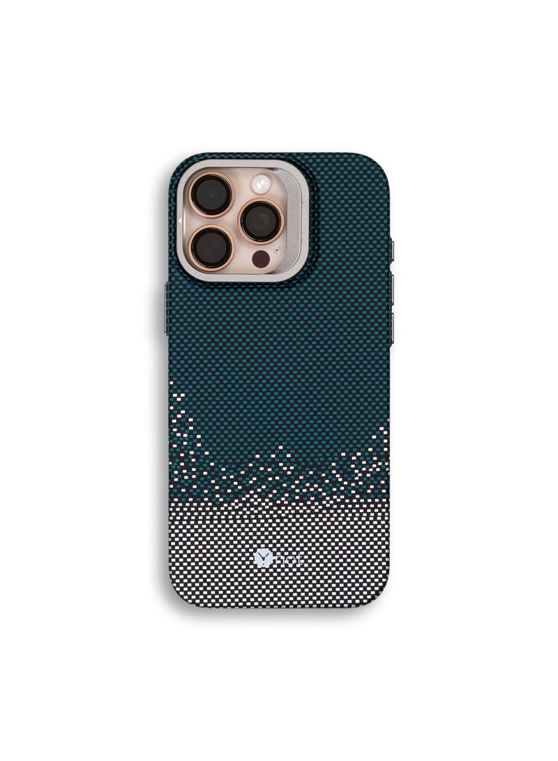 YNOT iPhone 16 Pro Kevlar Fiber Case with MagSafe and Stand - Green and Grey - Image 1