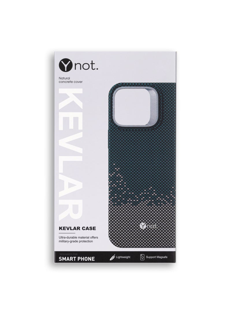 YNOT iPhone 16 Pro Kevlar Fiber Case with MagSafe and Stand - Green and Grey - Image 5