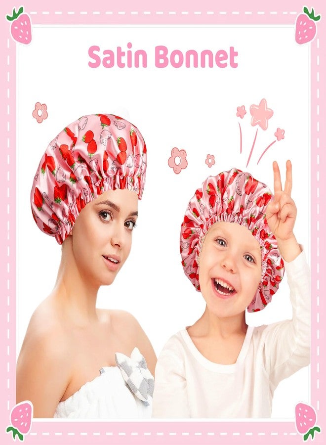 Cabaubl 2 PCS Baby Bonnet Set,Satin Bonnet for Sleeping,Silk Bonnet for Kids and Women,Drawstring Adjustable Hair Bonnet for Women Girl Kids Toddler Sleeping Caps,2PCS(Pink) - Image 4