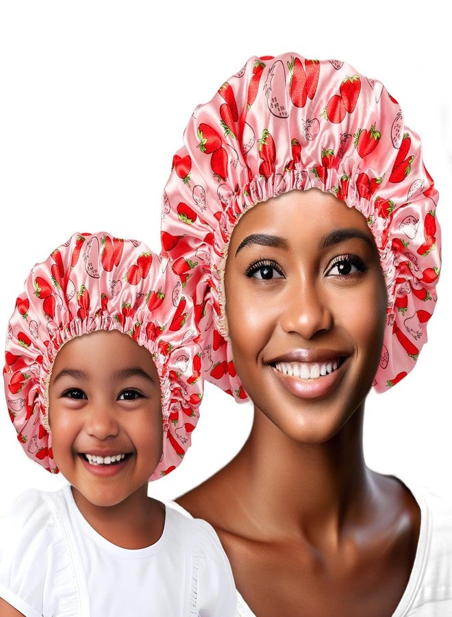 Cabaubl 2 PCS Baby Bonnet Set,Satin Bonnet for Sleeping,Silk Bonnet for Kids and Women,Drawstring Adjustable Hair Bonnet for Women Girl Kids Toddler Sleeping Caps,2PCS(Pink) - Image 1