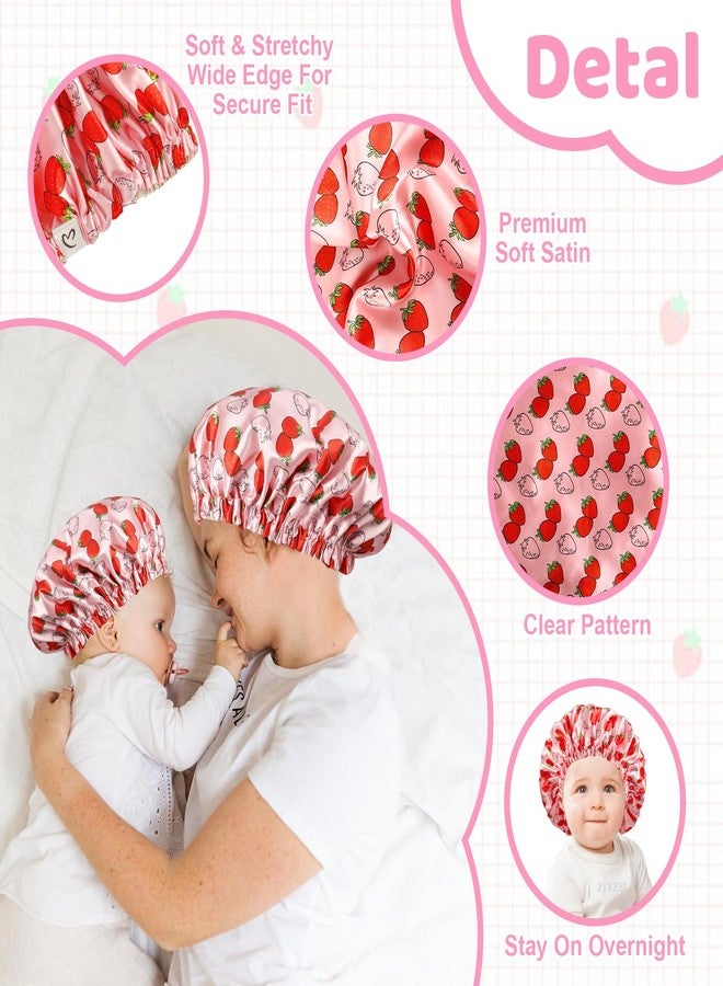 Cabaubl 2 PCS Baby Bonnet Set,Satin Bonnet for Sleeping,Silk Bonnet for Kids and Women,Drawstring Adjustable Hair Bonnet for Women Girl Kids Toddler Sleeping Caps,2PCS(Pink) - Image 3