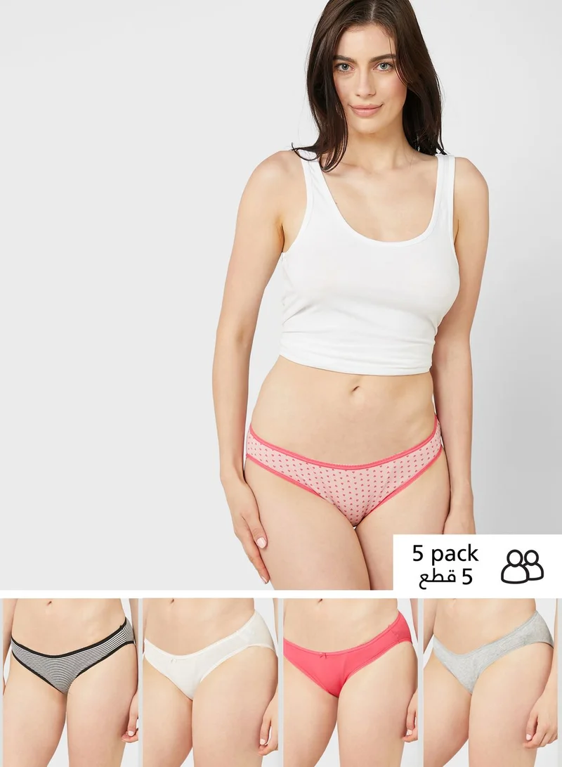 Marks & Spencer 5 Pack Cotton Lycra Low Rise Bikini Knickers