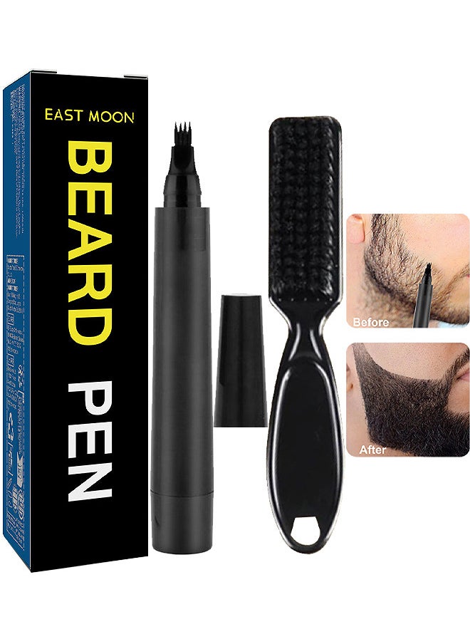 East Moon - Beard Filler Pen, Waterproof Beard Pen Beard Styling Pen, Black Beard Dye Beard Darkener Marker Long Lasting Coverage Natural Finish For Beard (Black) - Image 1