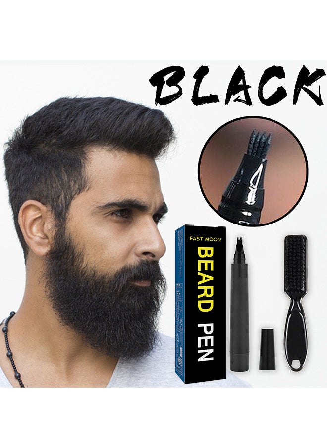 East Moon - Beard Filler Pen, Waterproof Beard Pen Beard Styling Pen, Black Beard Dye Beard Darkener Marker Long Lasting Coverage Natural Finish For Beard (Black) - Image 1