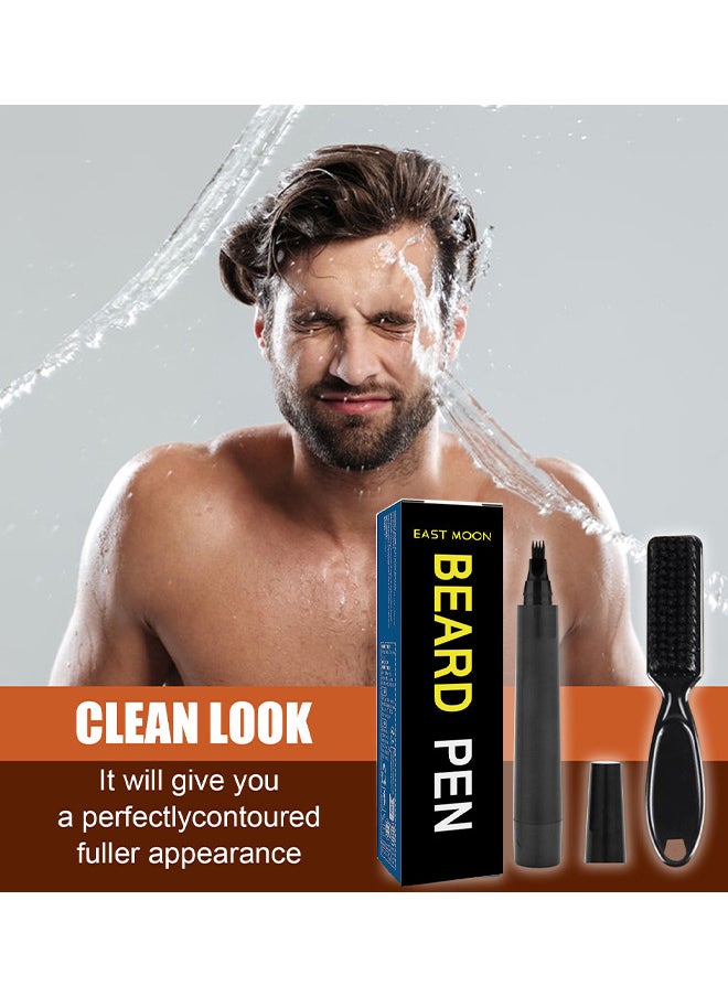 East Moon - Beard Filler Pen, Waterproof Beard Pen Beard Styling Pen, Black Beard Dye Beard Darkener Marker Long Lasting Coverage Natural Finish For Beard (Black) - Image 1