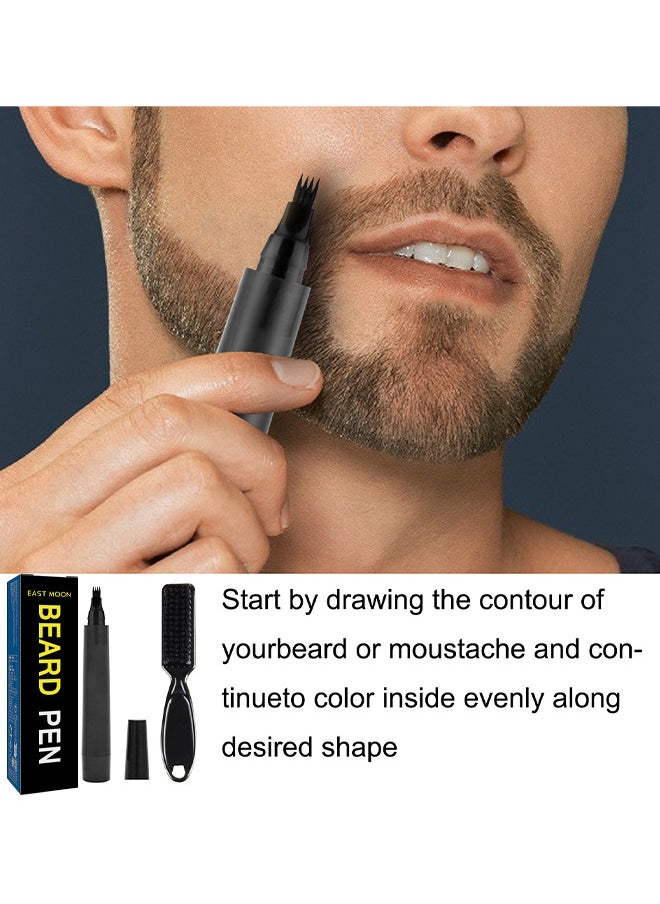 East Moon - Beard Filler Pen, Waterproof Beard Pen Beard Styling Pen, Black Beard Dye Beard Darkener Marker Long Lasting Coverage Natural Finish For Beard (Black) - Image 1