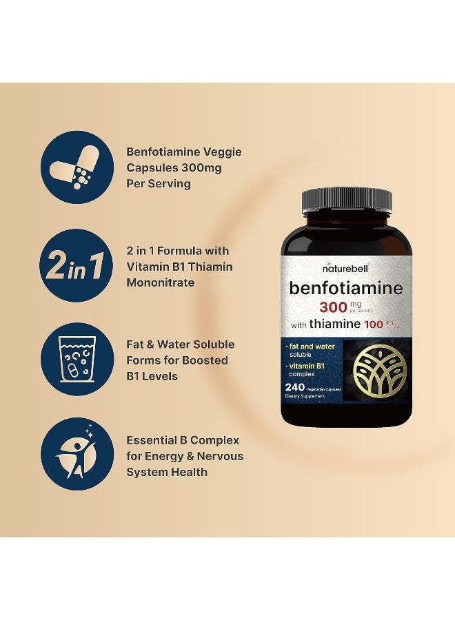 NatureBell Benfotiamine 300mg with Thiamine 100mg Per Serving | 240 Veggie Capsules – Essential Vitamin B1 Benfotiamine Supplement – Vegetarian Friendly - Image 3