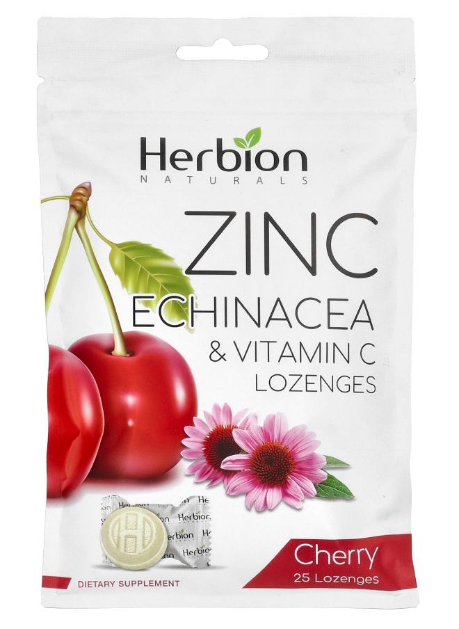 Herbion Naturals - Zinc Echinacea & Vitamin C Lozenges Cherry 25 Lozenges - Image 1