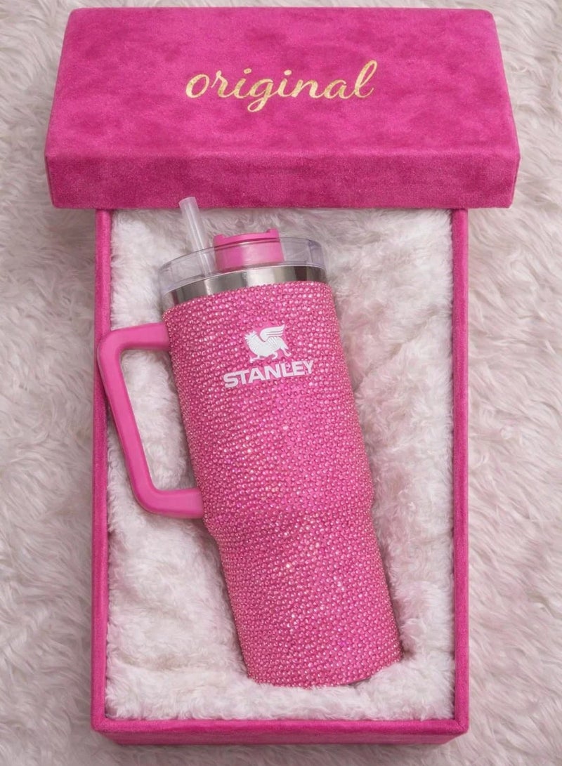 Stanley Original H2.0 Flowstate Flosste Mug with Glossy Fuchsia Strass, Sealed, Vacuum Insulated Stainless Steel with Lid and Straw for Water or Iced Tea, Coffee, Juice, Smoothie, etc. 1.18 Liter - Image 1