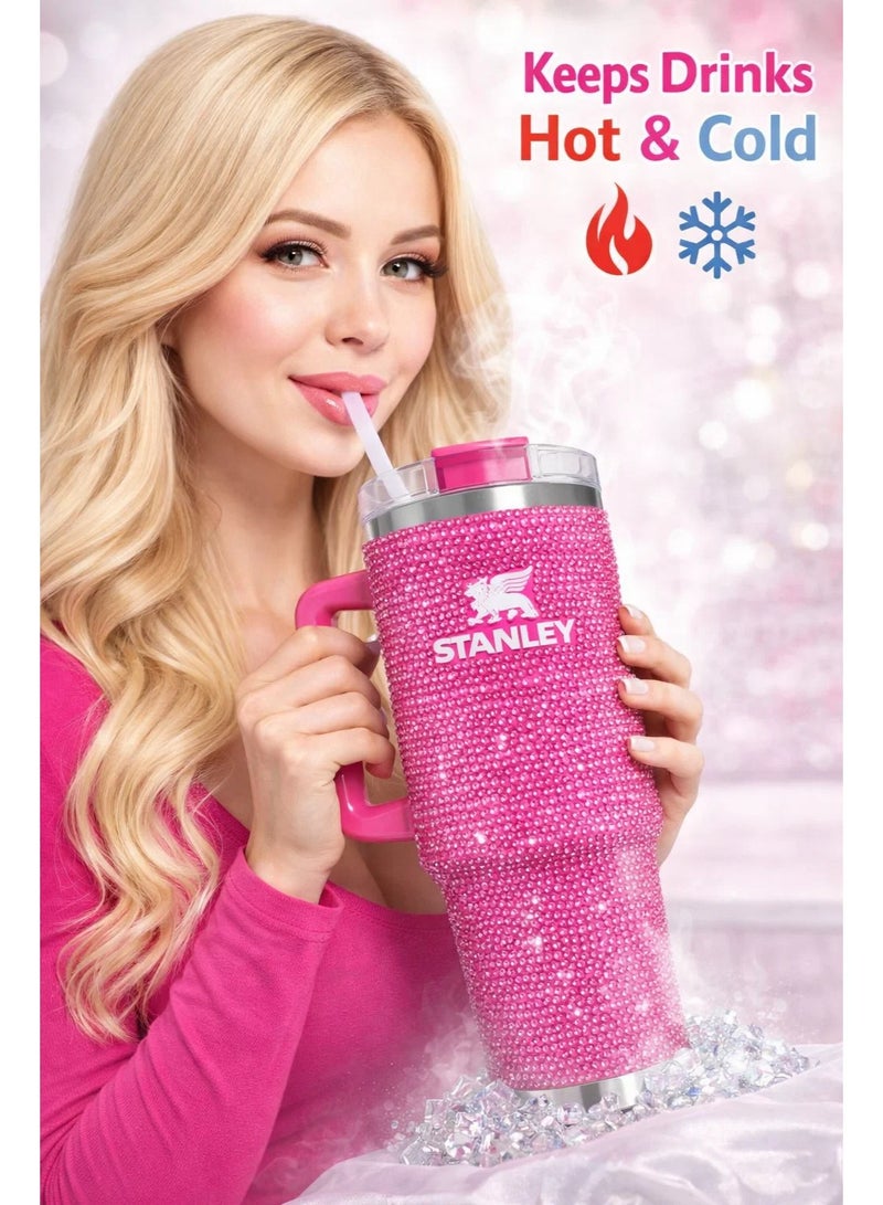 Stanley Original H2.0 Flowstate Flosste Mug with Glossy Fuchsia Strass, Sealed, Vacuum Insulated Stainless Steel with Lid and Straw for Water or Iced Tea, Coffee, Juice, Smoothie, etc. 1.18 Liter - Image 4