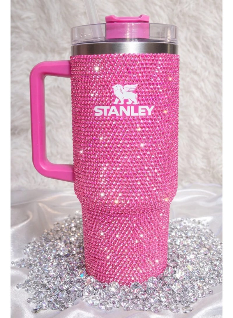 Stanley Original H2.0 Flowstate Flosste Mug with Glossy Fuchsia Strass, Sealed, Vacuum Insulated Stainless Steel with Lid and Straw for Water or Iced Tea, Coffee, Juice, Smoothie, etc. 1.18 Liter - Image 3