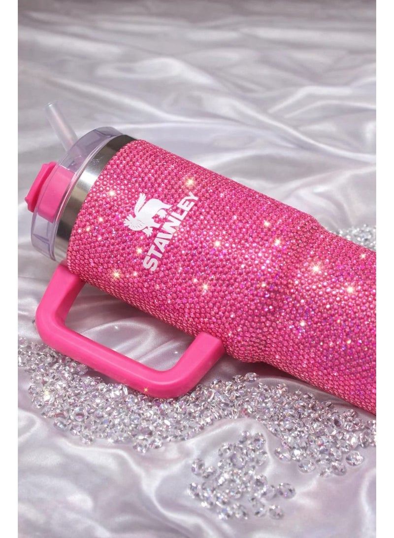 Stanley Original H2.0 Flowstate Flosste Mug with Glossy Fuchsia Strass, Sealed, Vacuum Insulated Stainless Steel with Lid and Straw for Water or Iced Tea, Coffee, Juice, Smoothie, etc. 1.18 Liter - Image 2