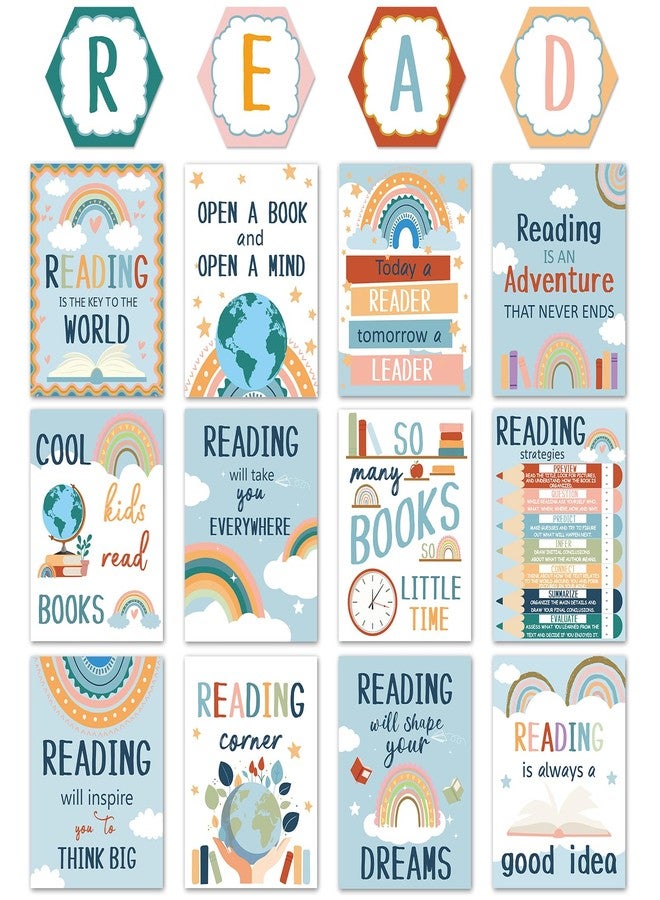 gisgfim Boho Reading Posters for Classroom Reading Corner Bulletin Board Decorations Educational Motivational Reading Strategies Posters for Elementary School Library Wall Art Decor Supplies - Image 1