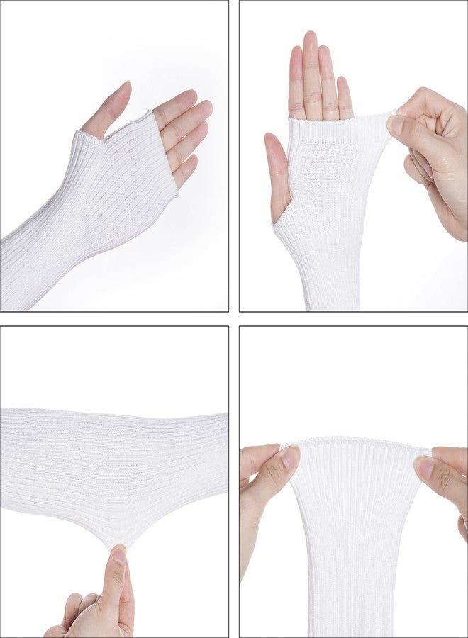 Tongcloud Arm Warmers Winter Fingerless Long Gloves for Women for Women with Thumb Hole (White, 15.8inches) - Image 3