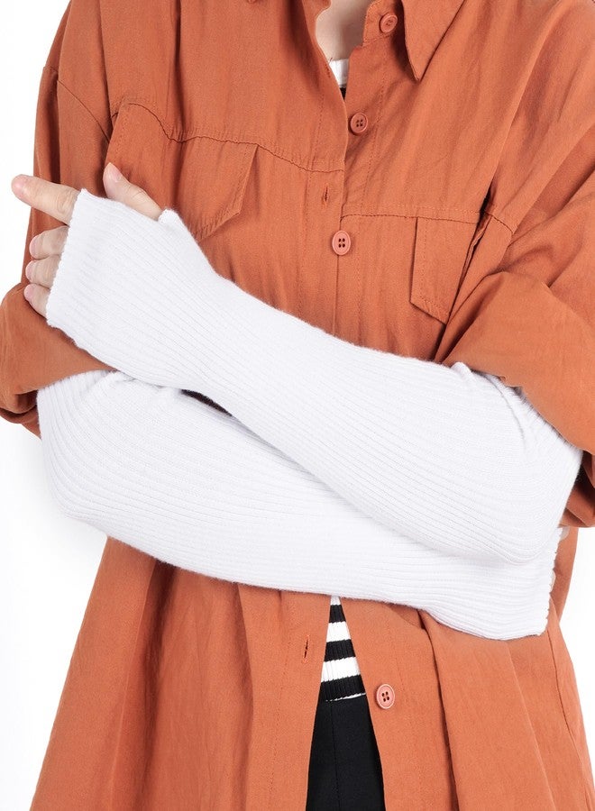 Tongcloud Arm Warmers Winter Fingerless Long Gloves for Women for Women with Thumb Hole (White, 15.8inches) - Image 4