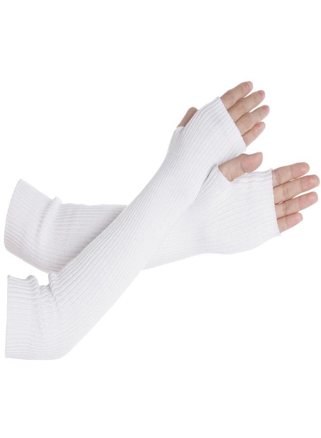 Tongcloud Arm Warmers Winter Fingerless Long Gloves for Women for Women with Thumb Hole (White, 15.8inches) - Image 1
