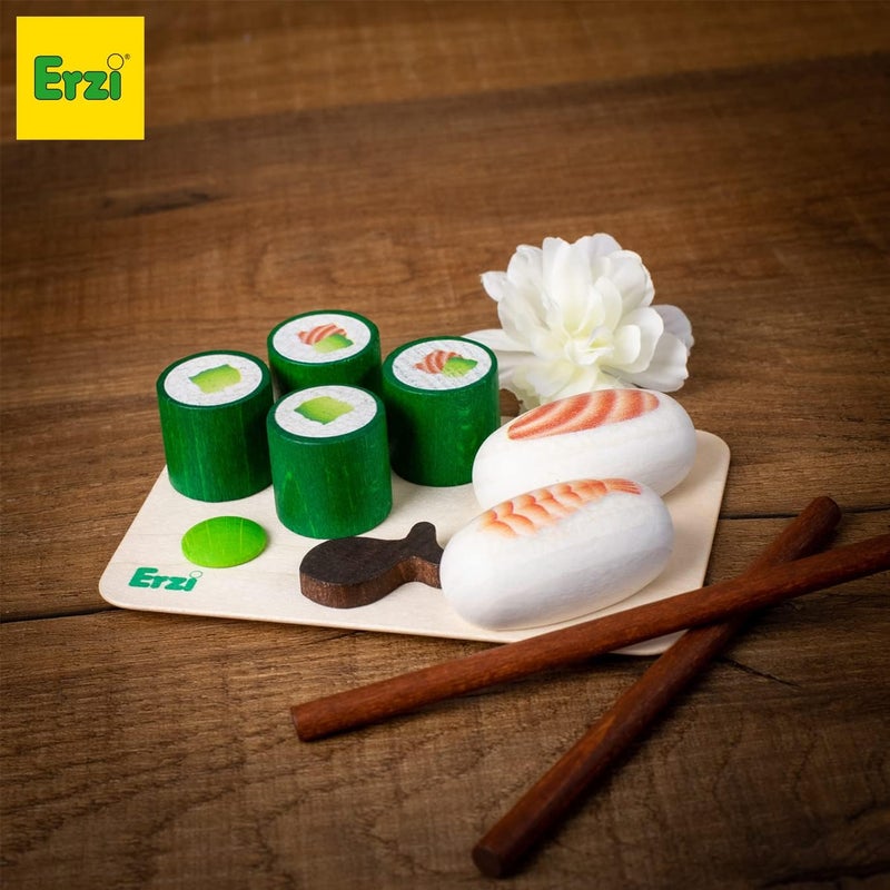 Erzi Wooden Sushi Toy Set for Kids - 11 Piece Multicoloured Play Food - Image 2