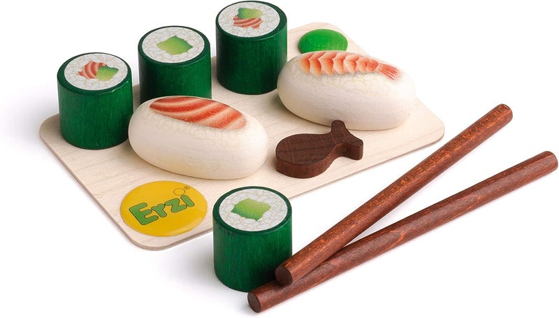 Erzi Wooden Sushi Toy Set for Kids - 11 Piece Multicoloured Play Food - Image 1