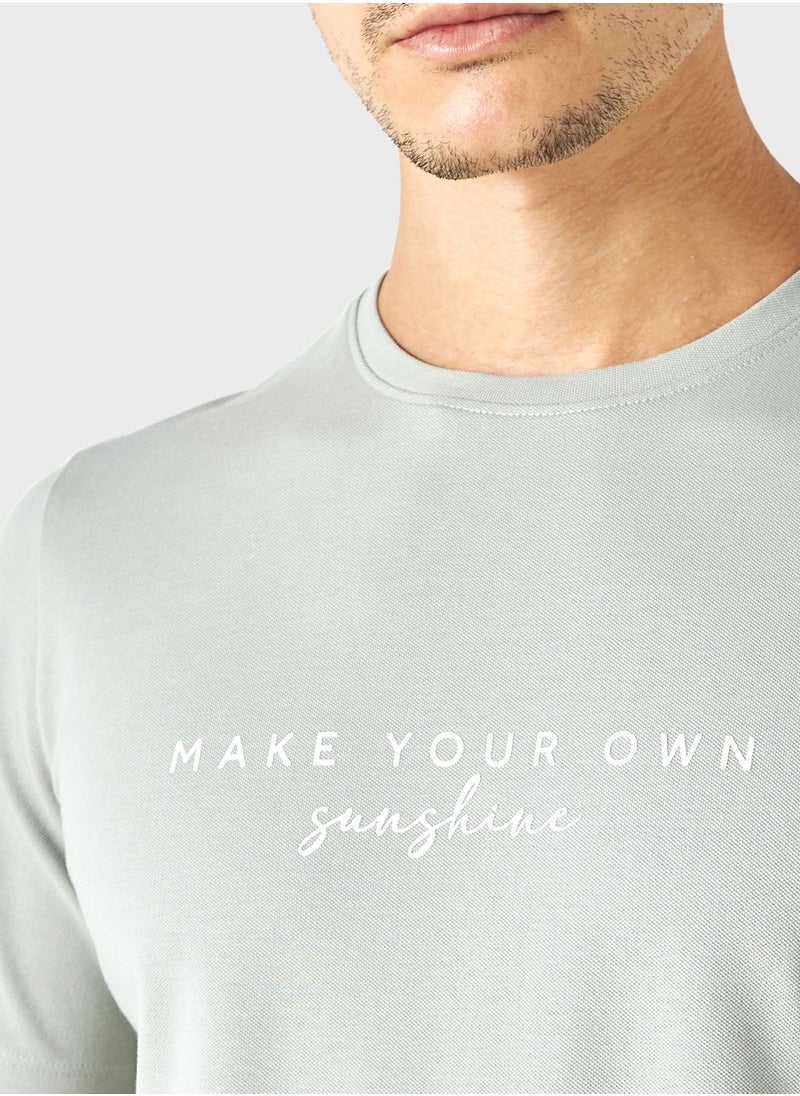 Iconic Slogan Print Crew Neck T-Shirt  - Image 3