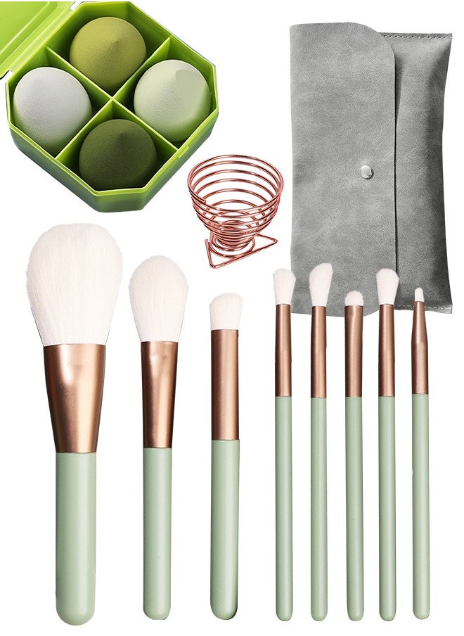SAROR - Make up Brushes set with Bag 8PCS Makeup Brushes and 4PCS Makeup Sponge Professional Face Powder Eye Shadow Powder Kit Gift Box Brushes Kit Green - Image 1