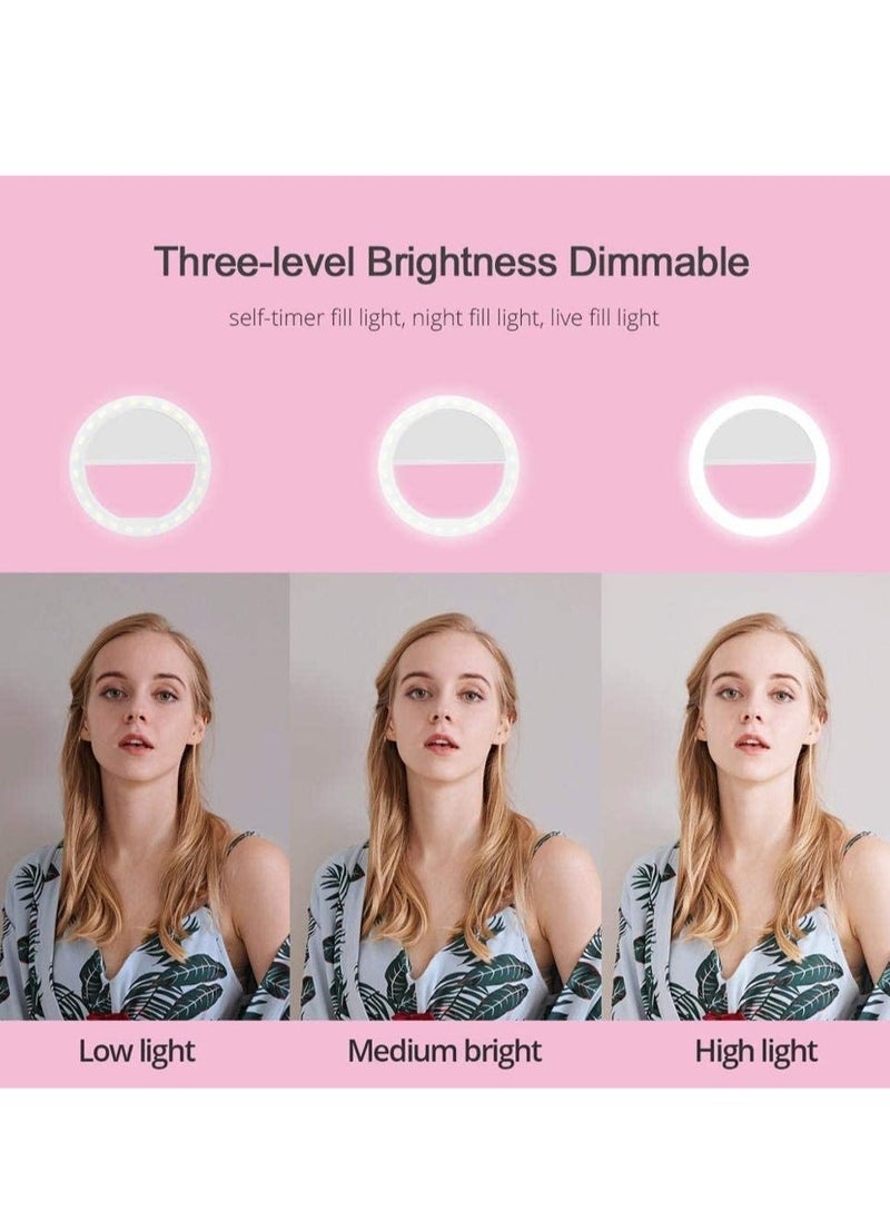ELTRAZONE Selfie Ring Light , Rechargeable Portable Clip-On Phone LED Ring Light- 4 Colours Camera Light - Phone Photography Camera Selfie Light- Girls Make Up Ring Light (Pink 90mins) - Image 2