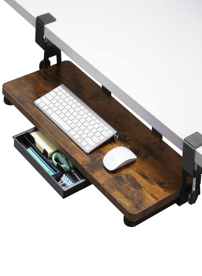 ETHU Keyboard Tray Under Desk, 26.77" X 11.81" Large Size Keyboard Tray with C Clamp-on Mount Easy to Install, Computer Keyboard Stand, Ergonomic Keyboard Tray for Home and Office - Image 1