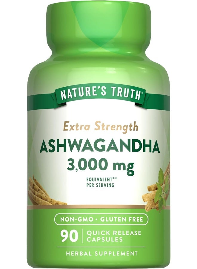 Nature's Truth Ashwagandha 3000mg Capsules – Extra Strength Stress Relief & Calm – Non-GMO Gluten Free – 90 Count - Image 1