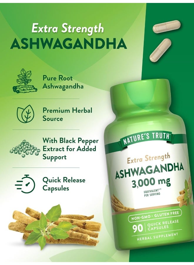Nature's Truth Ashwagandha 3000mg Capsules – Extra Strength Stress Relief & Calm – Non-GMO Gluten Free – 90 Count - Image 5