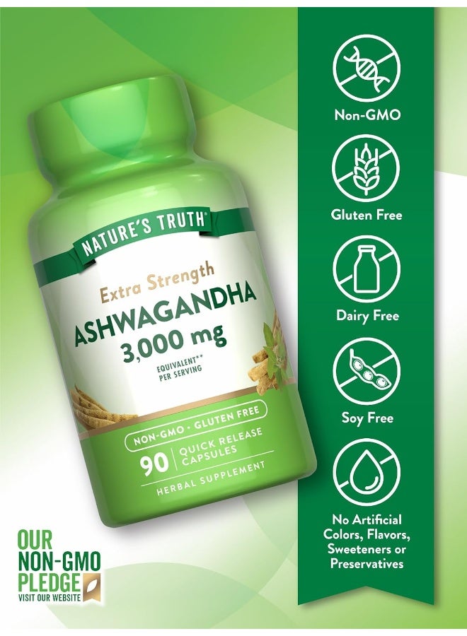 Nature's Truth Ashwagandha 3000mg Capsules – Extra Strength Stress Relief & Calm – Non-GMO Gluten Free – 90 Count - Image 3