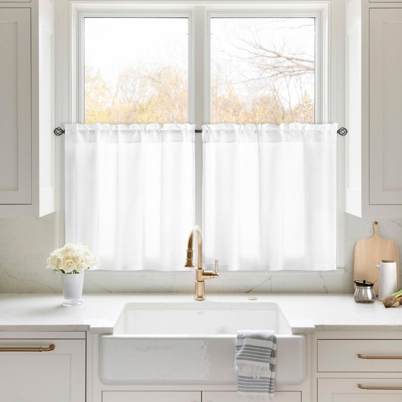 هوم أيدياز Homideas غير مشاهدت خصوصية أبيض مكيفات المطبخ الستائر 30 × 24 بوصة طول 2 لوحات قصيرة شبه شفافة الستائر الضوء الستائر نافذة الحمام الستائر لغرفة نوم غرفة المعيشة - Image 1