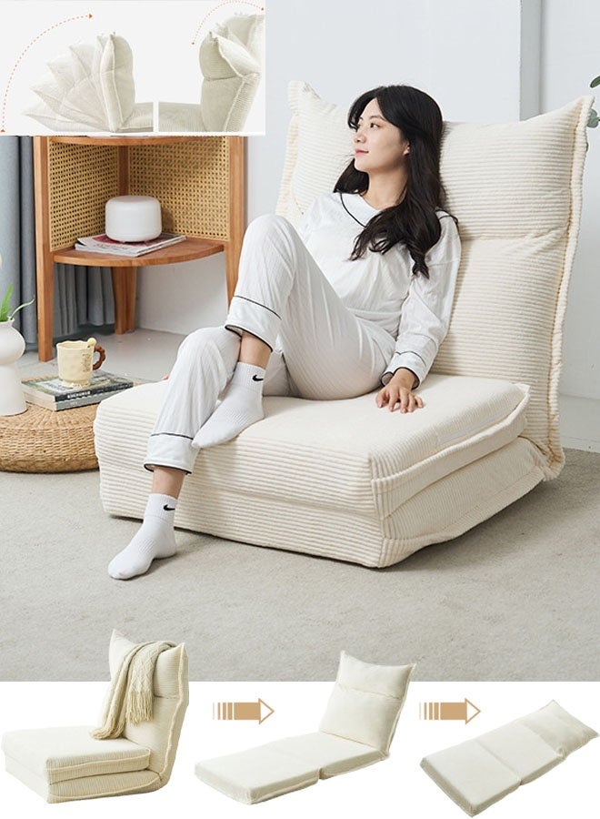 تابيت سرير أريكة قابل للطي وكرسي نوم قابل للتحويل ومرتبة قابلة للطي مع دعم للظهر وكرسي قابل للطي محمول وسرير أريكة مريح على الأرض لغرفة المعيشة وغرفة النوم (أبيض-B) - Image 1
