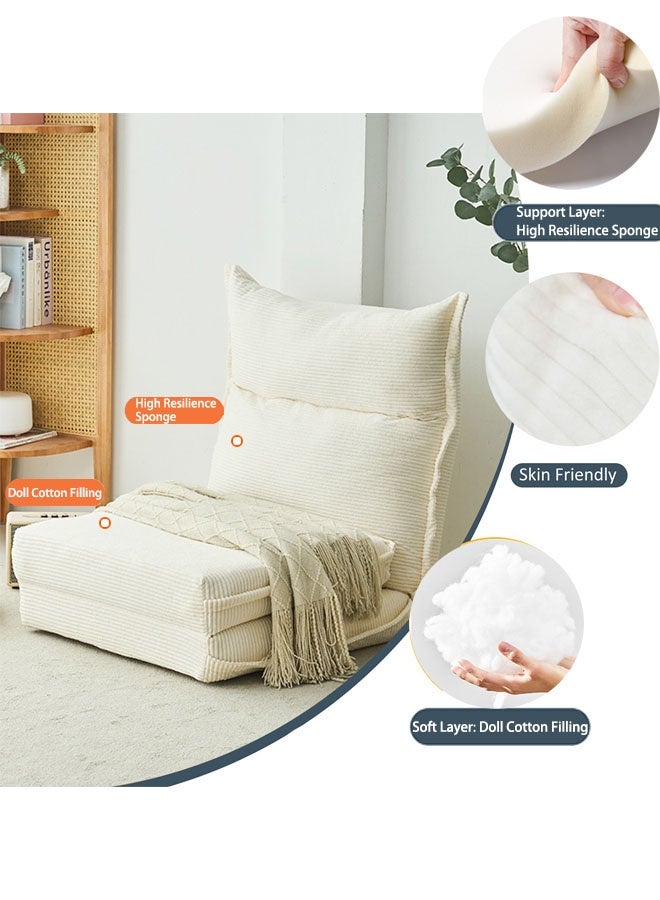 تابيت سرير أريكة قابل للطي وكرسي نوم قابل للتحويل ومرتبة قابلة للطي مع دعم للظهر وكرسي قابل للطي محمول وسرير أريكة مريح على الأرض لغرفة المعيشة وغرفة النوم (أبيض-B) - Image 4