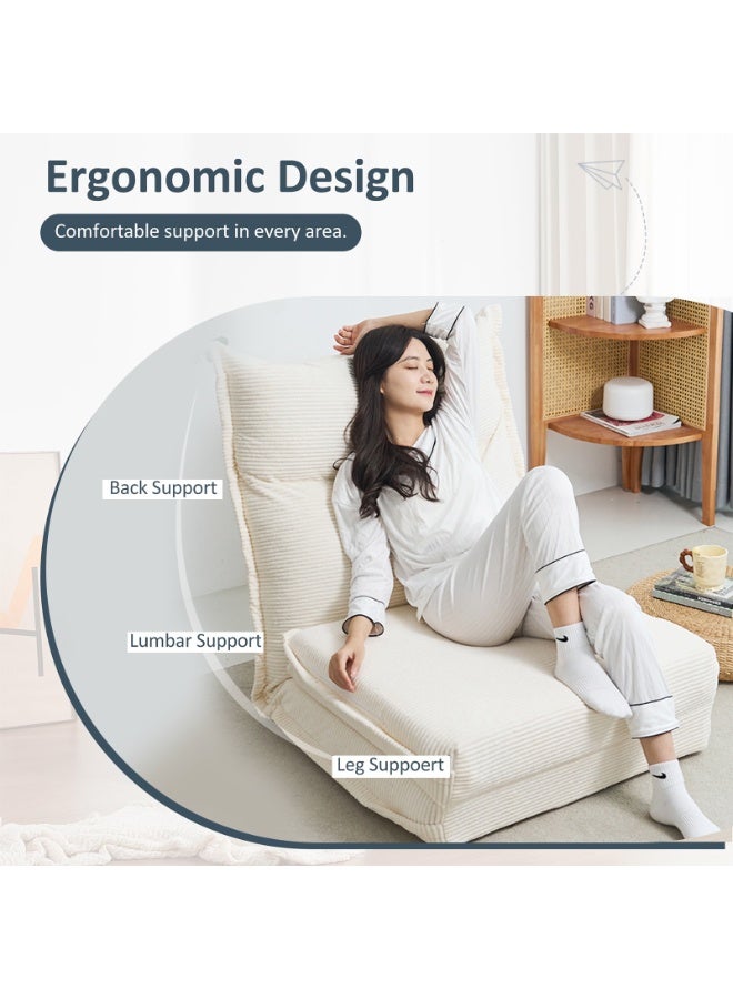 تابيت سرير أريكة قابل للطي وكرسي نوم قابل للتحويل ومرتبة قابلة للطي مع دعم للظهر وكرسي قابل للطي محمول وسرير أريكة مريح على الأرض لغرفة المعيشة وغرفة النوم (أبيض-B) - Image 3