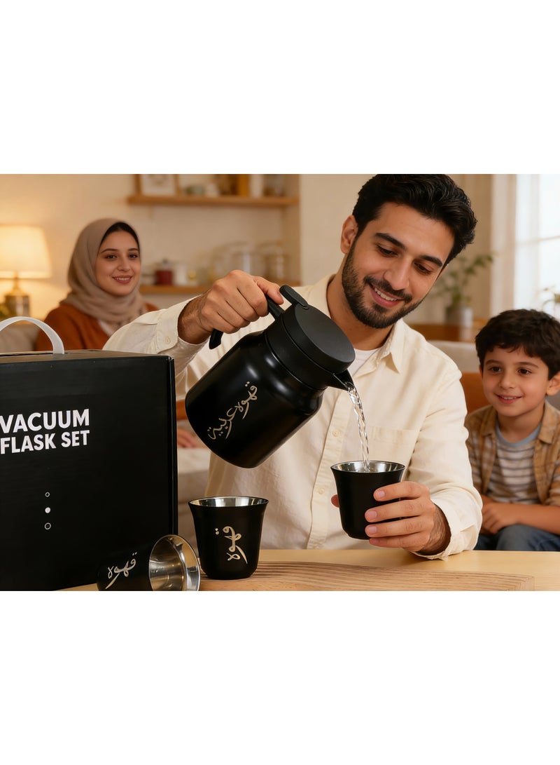 (34 أونصة، أسود) إبريق شاي وقهوة من الفولاذ المقاوم للصدأ مع كوبين، مناسب لاستقبال الضيوف وللاستخدام في المطبخ وغرفة المعيشة، ومناسب كهدية - Image 3