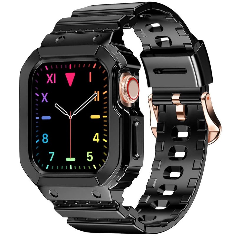 amBand Compatible for Apple Watch Band 41mm 40mm 38mm, Durable Combo Women Sport Protective Case with Bands for Apple Watch SE and iWatch Series 7 6 5 4 3 2 1 Rose Gold Adapter, Glitter Black - Image 1