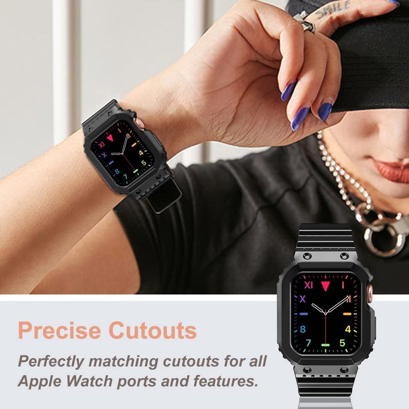 amBand Compatible for Apple Watch Band 41mm 40mm 38mm, Durable Combo Women Sport Protective Case with Bands for Apple Watch SE and iWatch Series 7 6 5 4 3 2 1 Rose Gold Adapter, Glitter Black - Image 3