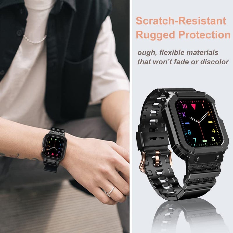 amBand Compatible for Apple Watch Band 41mm 40mm 38mm, Durable Combo Women Sport Protective Case with Bands for Apple Watch SE and iWatch Series 7 6 5 4 3 2 1 Rose Gold Adapter, Glitter Black - Image 4