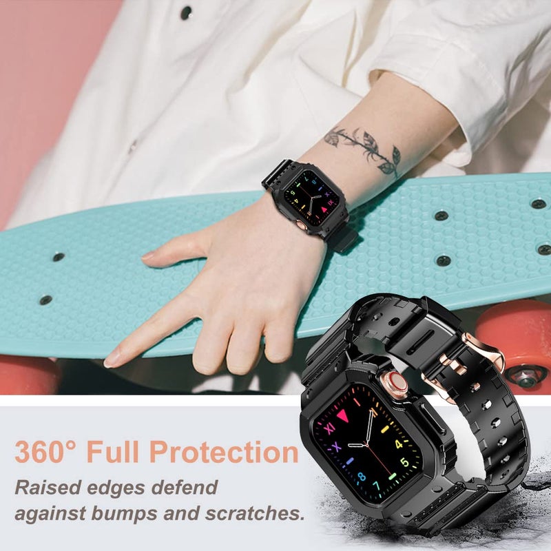 amBand Compatible for Apple Watch Band 41mm 40mm 38mm, Durable Combo Women Sport Protective Case with Bands for Apple Watch SE and iWatch Series 7 6 5 4 3 2 1 Rose Gold Adapter, Glitter Black - Image 2