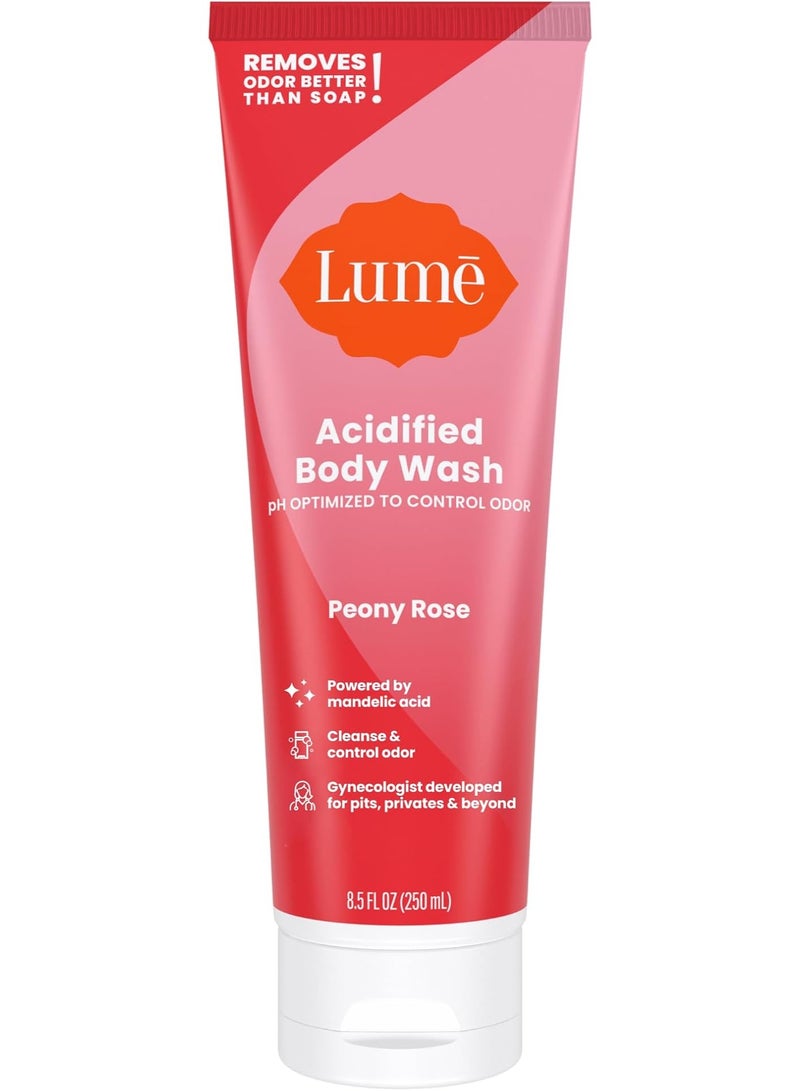 لومي غسول الجسم المُحمض من لومي - تحكم في الرائحة لمدة 24 ساعة - يزيل الروائح بشكل أفضل من الصابون - تركيبة مرطبة - تركيبة خالية من كبريتات لوريل الصوديوم أو البارابين - تم تطويرها بواسطة أطباء النساء والتوليد - 8.5 أونصة (زهرة الفاوانيا) - Image 1
