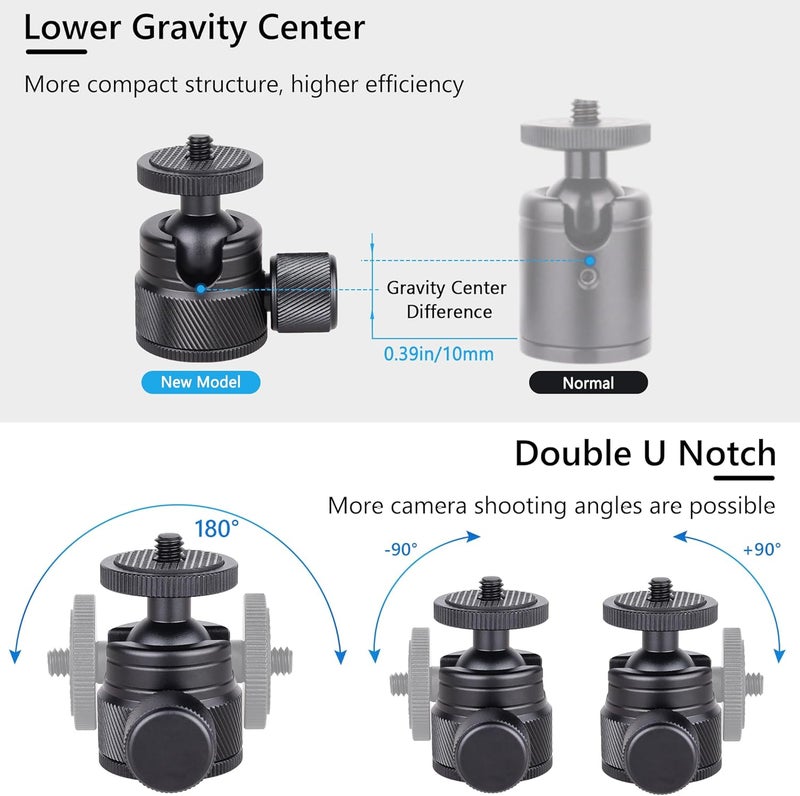 ARTCISE Mini CNC Machining Tripod Ball Head - Portable Aluminum Alloy 360 Rotating Head for Phone & Light Camera, Max Load 6.6lbs/3kg - Image 2