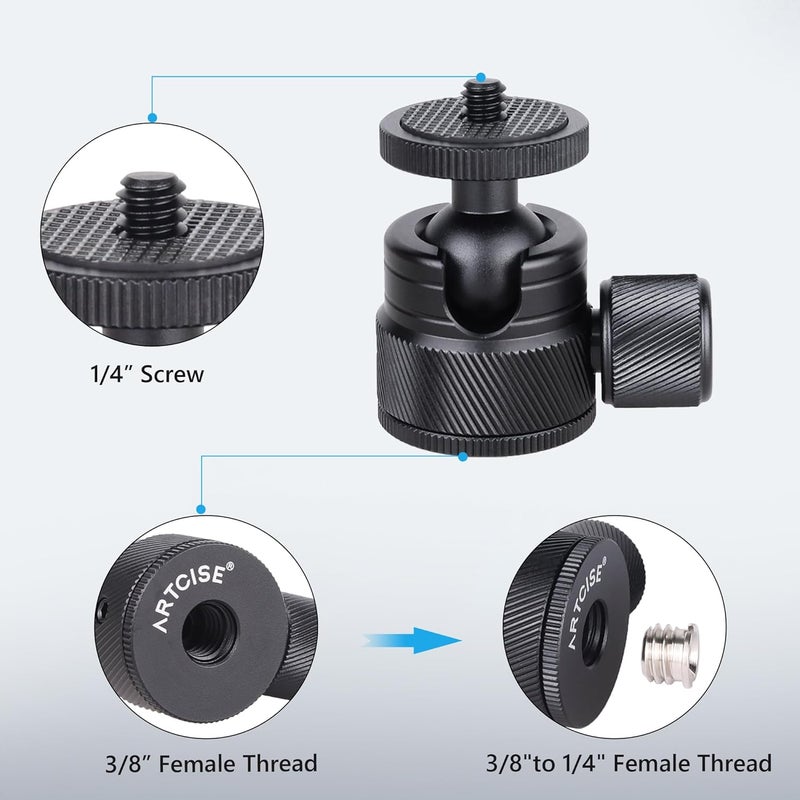 ARTCISE Mini CNC Machining Tripod Ball Head - Portable Aluminum Alloy 360 Rotating Head for Phone & Light Camera, Max Load 6.6lbs/3kg - Image 4