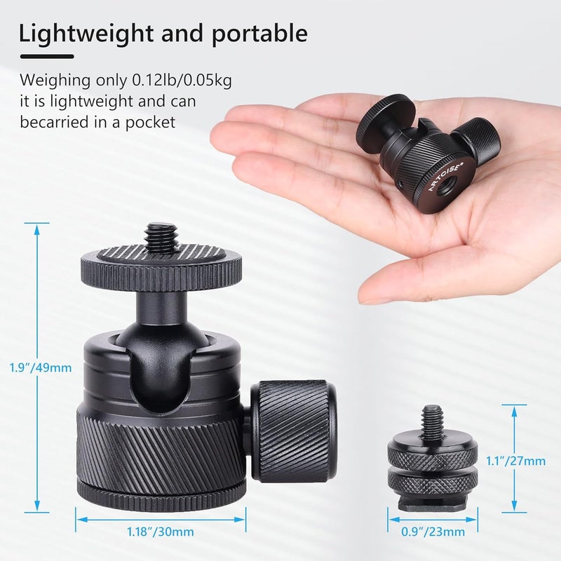 ARTCISE Mini CNC Machining Tripod Ball Head - Portable Aluminum Alloy 360 Rotating Head for Phone & Light Camera, Max Load 6.6lbs/3kg - Image 3
