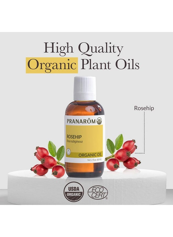 PRANAROM - Usda Certified Organic Coldpressed Rosehip Virgin Plant Oil 2 Fl Oz Glass Bottle For Antiaging Helps Acne Scar Massaging Face Hair & Skin Unisex - Image 1