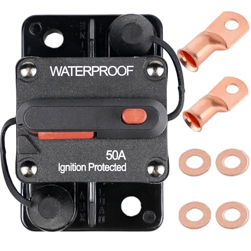RVCAZON 50 Amp Circuit Breaker Trolling with Manual Reset Car Marine Trolling Motors Boat ATV Manual Power Protect for Audio System Fuse 12V-48VDC Waterproof (50Amp) - Image 1