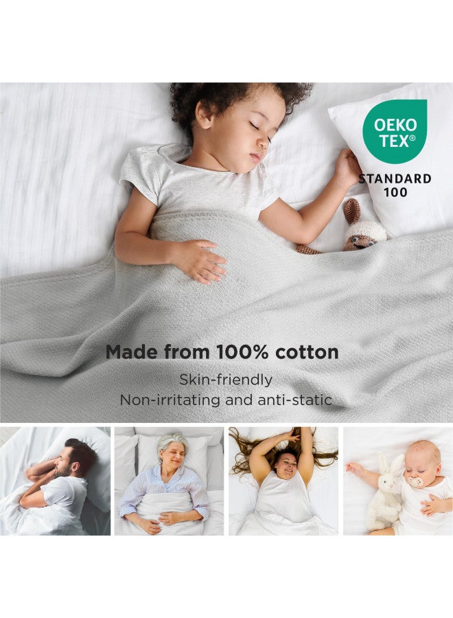 Bedsure Bedsure 100% Cotton Blanket Queen Size for Bed - Soft Cozy Herringbone Woven Blanket for Summer, Breathable and Lightweight Textured Blanket, Grey, 90x90 inches  - Image 1