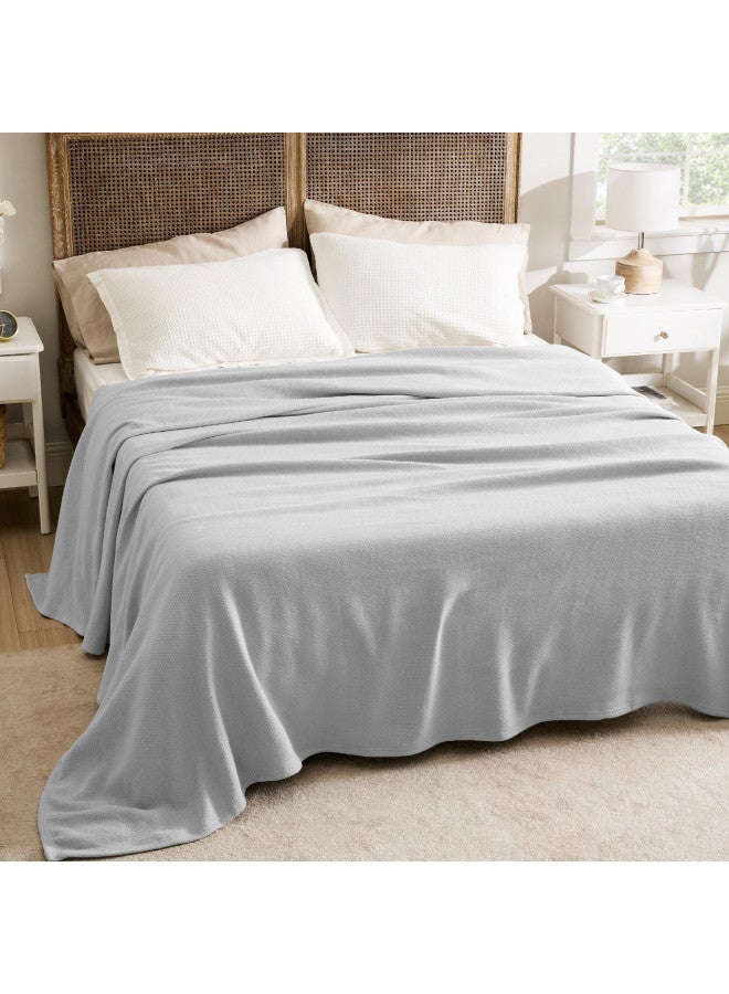 Bedsure Bedsure 100% Cotton Blanket Queen Size for Bed - Soft Cozy Herringbone Woven Blanket for Summer, Breathable and Lightweight Textured Blanket, Grey, 90x90 inches  - Image 4
