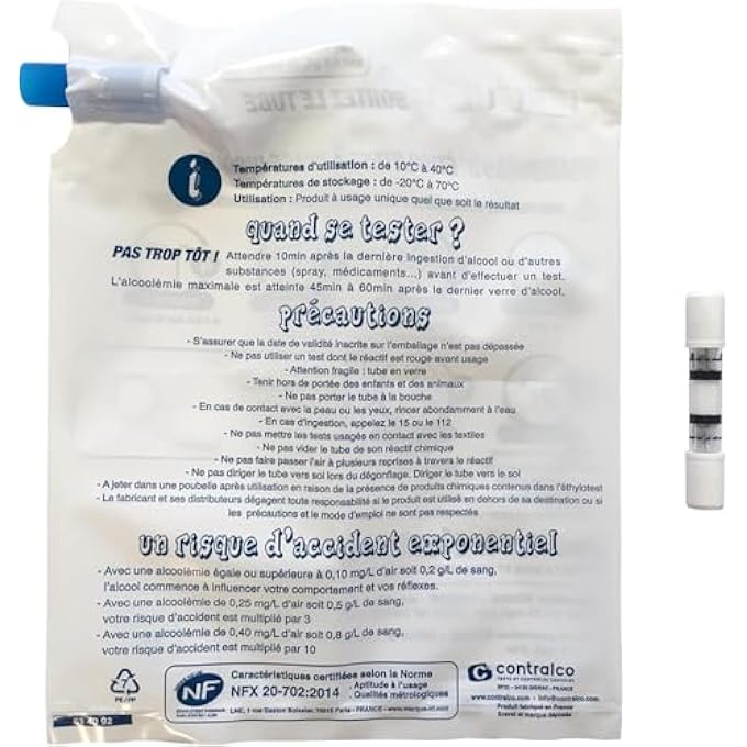 rayihni LeBallon CONTRALCO Disposable Breathalyzer 0.5g/L Chrome Free and Single Use Fast and Efficient [Alcohol Tester with NF Certification] (Pack of 150) - Image 3