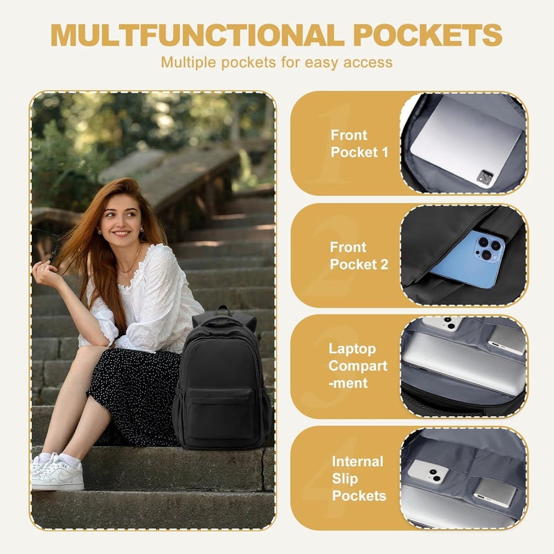 BOXSAM Lightweight School Backpack for Men and Women - Black Laptop Travel Casual Daypack - Image 4