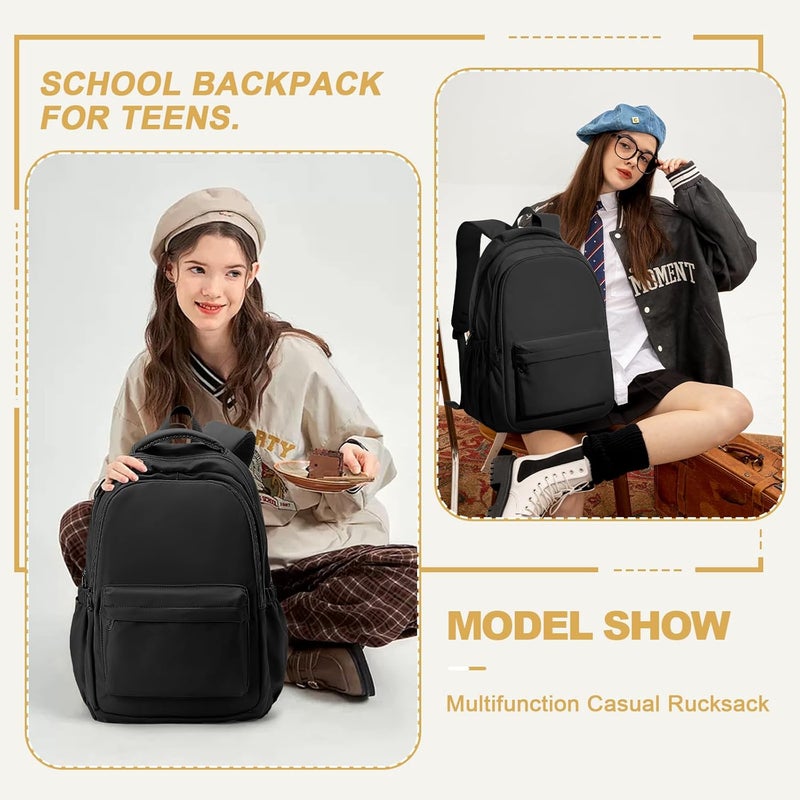 BOXSAM Lightweight School Backpack for Men and Women - Black Laptop Travel Casual Daypack - Image 2