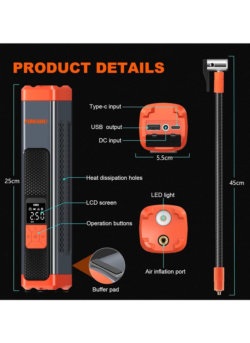 FOWAWU - FOWAWU 150PSI Portable Air Compressor, 2000mAh*3  Tire Inflator Electric Air Pump with LED Flashlight/DC 12V,Smart Digital Air Pressure Detection Electric Inflator Pump for Car Bike Motorcycle Ball - Image 1